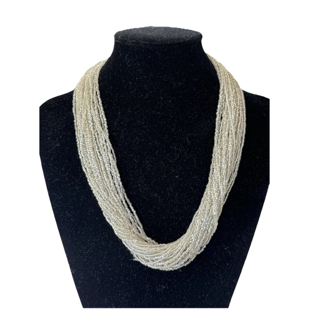 Ross Simons Art Deco Clear Crystal Seed Bead Multi Strand - Necklace 18”